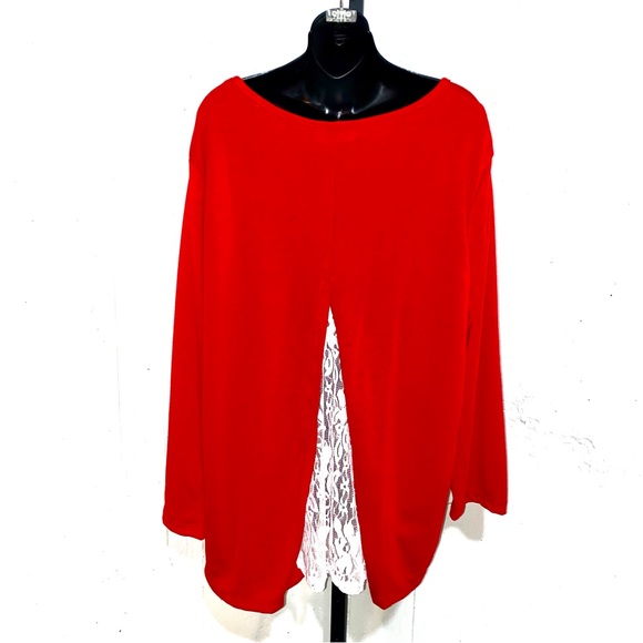Rouge Collection 4X Red Blouse with Peak-a-boo White Lace Back - Picture 1 of 7